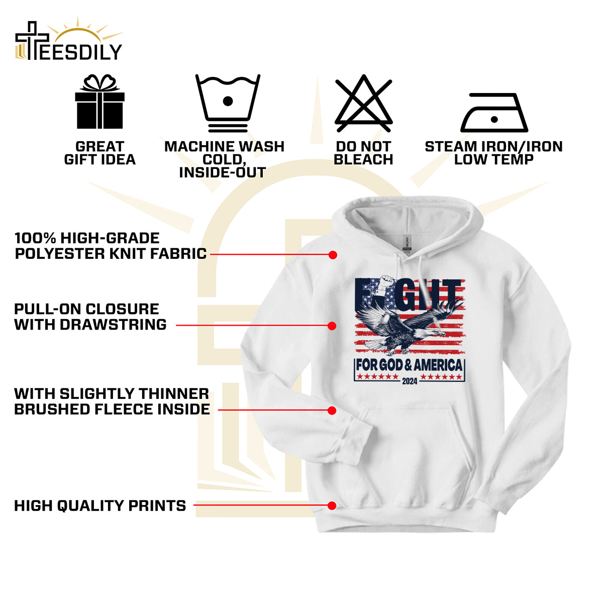 Teesdily | Eagle Fight 2024 American Flag Shirt, Fight For God And America Sweatshirt Hoodie Mug, Patriot T-shirt, American Pride Gifts