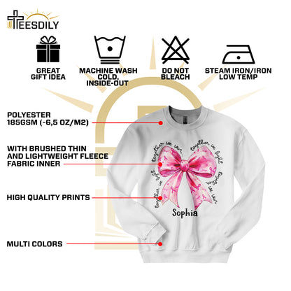 Teesdily | Custom In October We Wear Pink Shirt, Bow Coquette Breast Cancer Awareness Sweatshirt, Together We Fight We Win Hoodie Mug, Warrior Fighter