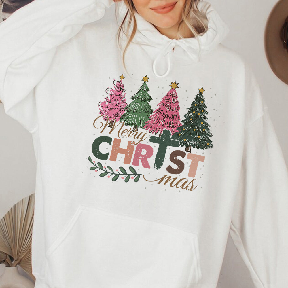 Teesdily | Merry Christmas Shirt, Jesus Christmas T-shirt, Christian Christmas Tree Sweatshirt, Holiday Christmas Hoodie Mug Gift