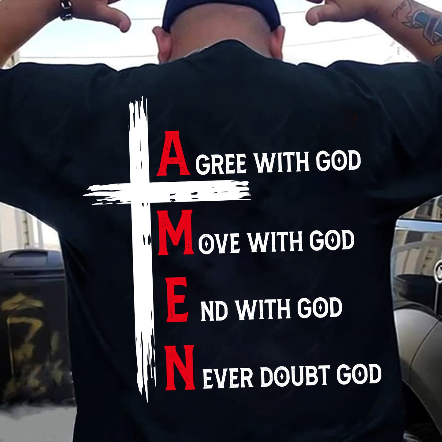 Teesdily | Jesus Cross T-shirt, Agree With God Move With God End With God Amen Tee Sweatshirt Hoodie Mug, Jesus Lovers Gifts, Christian Tee