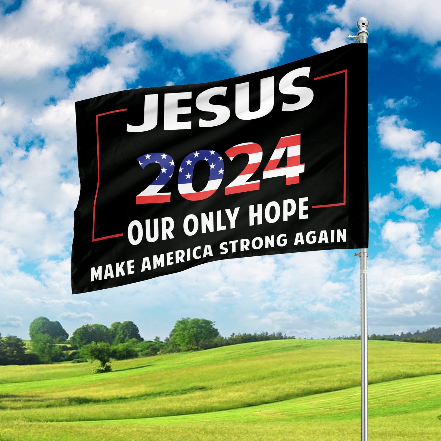 Teesdily | Jesus American Flag Home, Jesus 2024 Our Only Hope Make America Strong Again Garden Flag, Christ House Flag, God Yard Banner, Patriot Gift