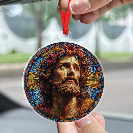 Teesdily | Jesus Ornament, Jesus Christ Christmas Ornament, Christian Stained Glass Print Ornament, Religious Decor Xmas Tree, Jesus Lover Gift