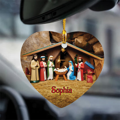 Teesdily | Personalized Holy Night Jesus Nativity Scene Ceramic Ornament, Jesus Christmas Ornament, Jesus Lover Xmas Gift