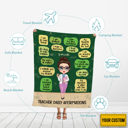 Teesdily | Customized Teacher Daily Affirmations Throw Blanket Happy Teacher's Day Fleece Blanket Teacher Appreciation Gift For Back To School Day