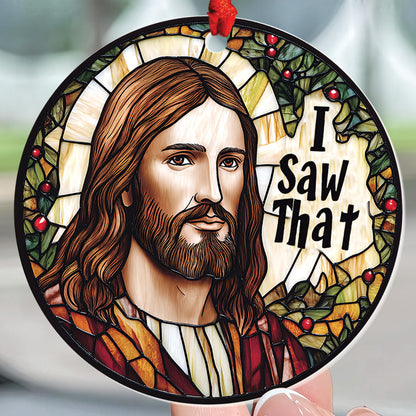 Teesdily | I Saw That Funny Jesus Ornament 2024, Jesus Christ Stained Glass Printed Ornament, Christmas Gift Decor