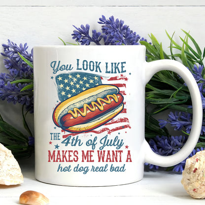 Teesdily | American Hotdog Retro Shirt, You Look Like The 4Th Of July Hoodie Sweatshirt, Independence Day Gifts Mug Tee