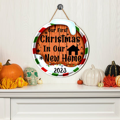 Teesdily | 1St Christmas Custom Year Round Home Sign, Our First Christmas In Our New Home Wood Sign, New Home Christmas Decoration, Housewarming Gifts