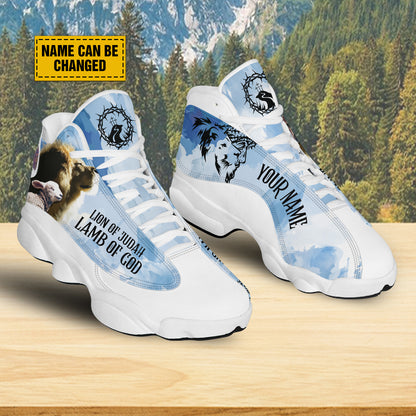 Teesdily | Lion And Lamb Basketball Shoes, Jesus Lion Of Judah Running Shoes, Christian Gifts, Religious Footwear Unisex Basketball Shoes