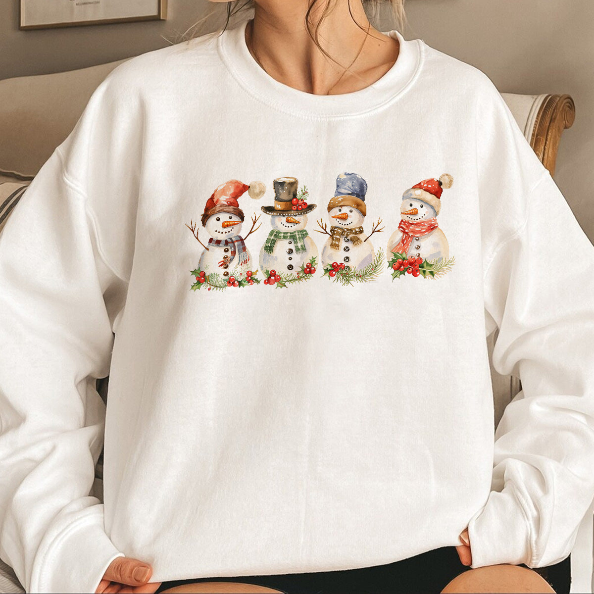 Teesdily | Snowman Shirt, Christmas Sweatshirt Snowman, Merry Christmas T-shirt, Most Wonderful Time Family Christmas Outfit