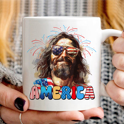 Teesdily | Cool Jesus American Flag T-shirt, Christina God American Sweatshirt, Happy Independence Day Gift, Christian Mug Cup, Father's Day Shirt