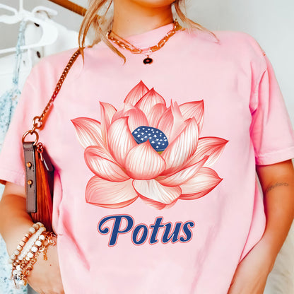 Teesdily | Lotus For Potus Shirt, Lotus Flower Sweatshirt Hoodie Mug, Comma La T-shirt, Patriot Ka-mala Tee, US Flag Women's Rights, Woman Gift