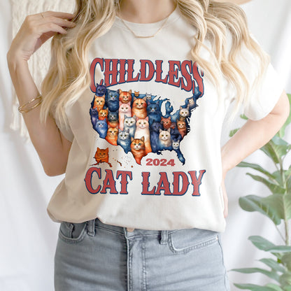 Teesdily | Childless Cat Lady 2024 Shirt, American Map Cats T-shirt, Funny Childless Cat Lady For Ka-mala Sweatshirt Hoodie Mug, Cat Lovers Gift