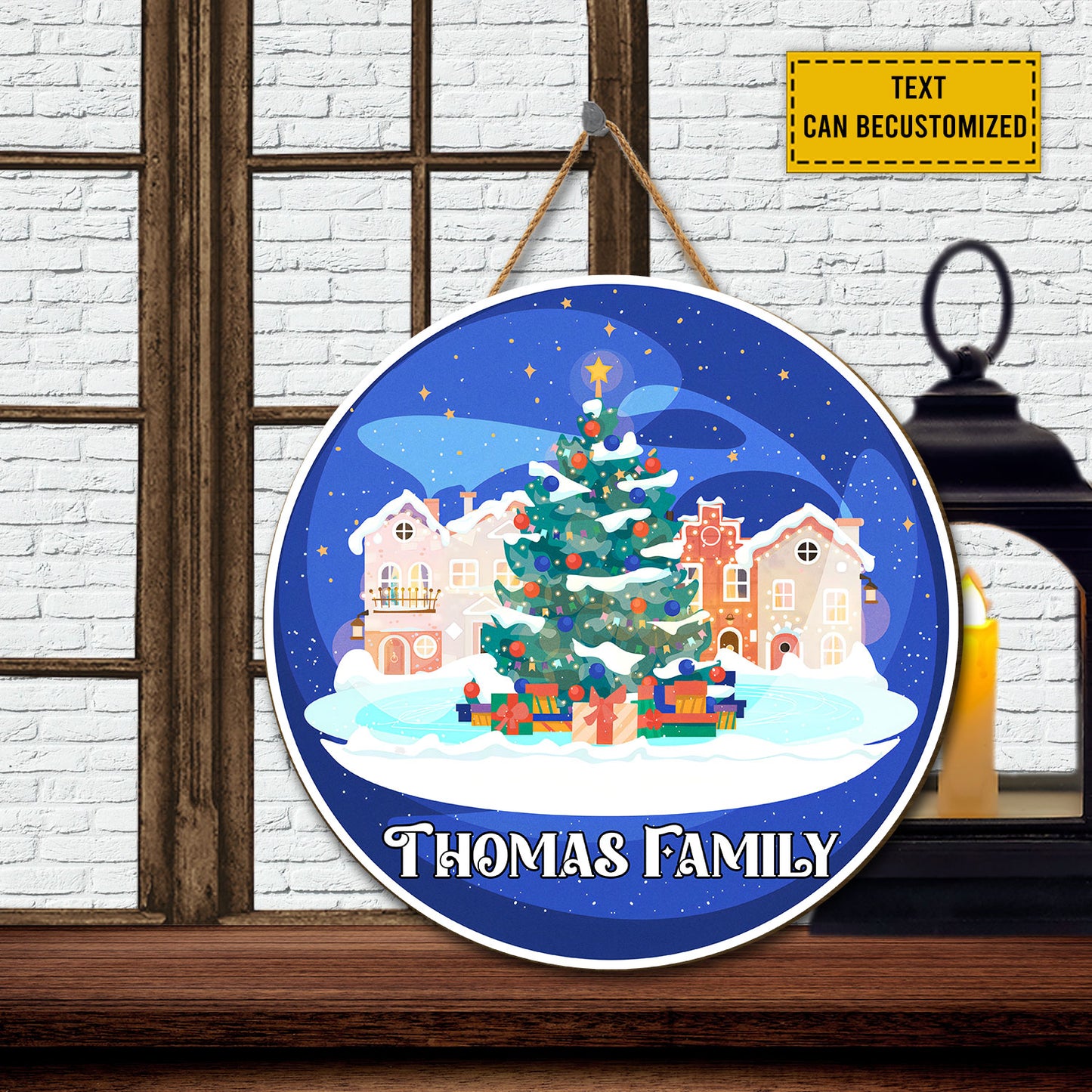 Teesdily | Customized Christmas Town Round Wood Sign Christmas Is Coming Custom Wood Sign Xmas Family Door Sign Christmas Gifts