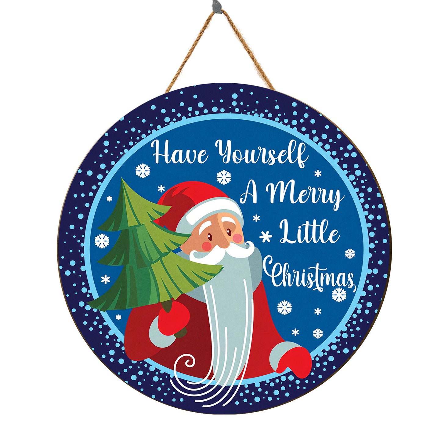 Teesdily | Santa Claus Christmas Round Wood Sign Have Yourself A Merry Little Christmas Quote Wood Sign Christmas Home Decoration Front Door Sign