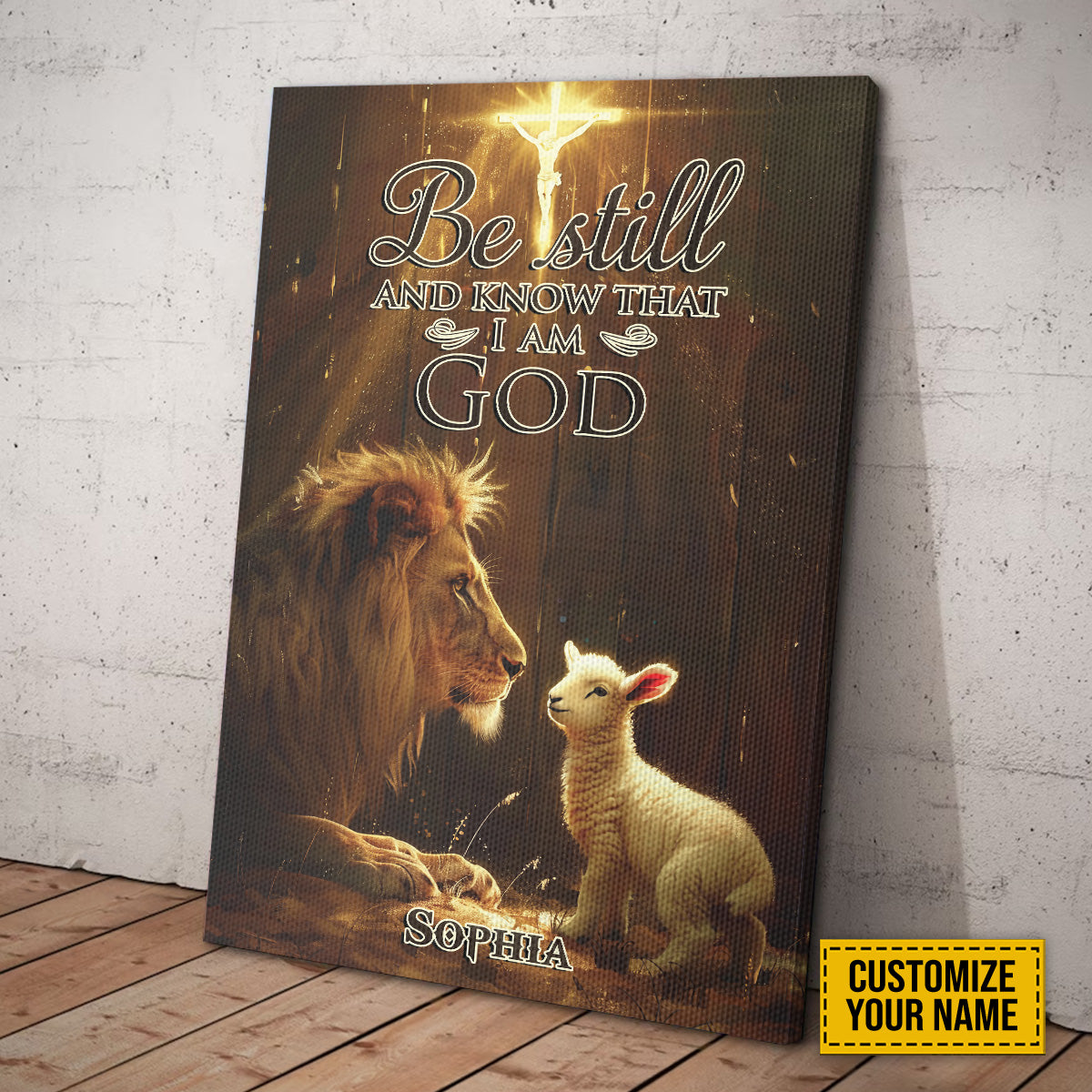 Teesdily | Customized Jesus Christ Lamb Lion Of Judah Poster, Be Still Know That I Am God Poster Canvas, Christian Art Decor Wall