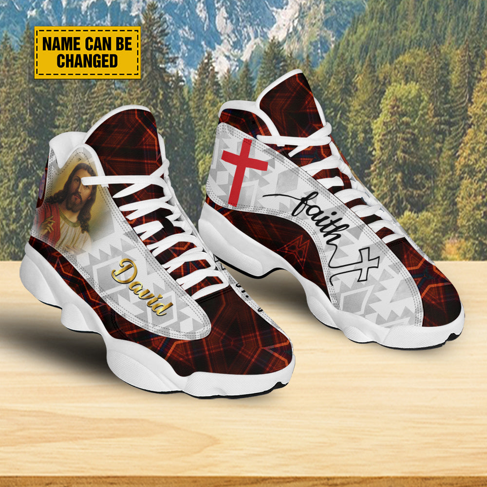 Teesdily | Customized Jesus Art Basketball Shoes, Keep Faith Running Shoes, Christian Unisex Basketball Shoes Gift, Jesus Gift