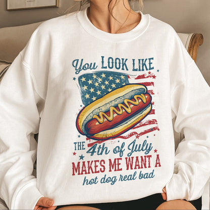 Teesdily | American Hotdog Retro Shirt, You Look Like The 4Th Of July Hoodie Sweatshirt, Independence Day Gifts Mug Tee