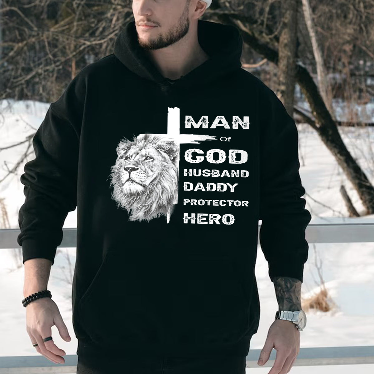 Teesdily | Jesus Lion Cross Shirt, Man Of God Husband Daddy Protector Hero, Jesus Lover Gift, Unisex Tshirt Hoodie Sweatshirt Mug