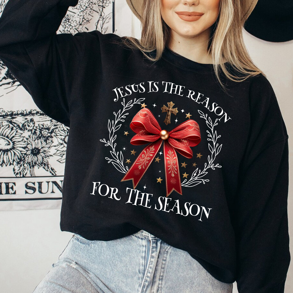 Teesdily | Christian Coquette Shirt, Jesus Is The Reason For The Season Tee Sweatshirt Hoodie Mug, Christmas Jesus Lovers Gifts