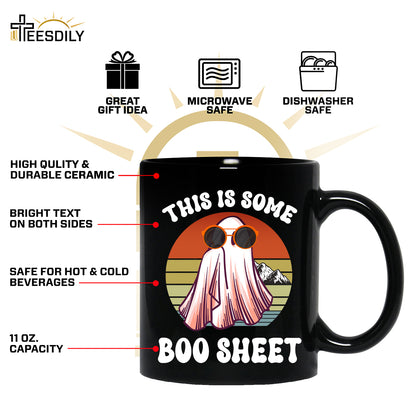 Teesdily | This Is Some Boo Sheet Shirt, Breast Cancer Boo Sheet Sweatshirt, Retro Halloween Boo Ghost Costume Hoodie Mug