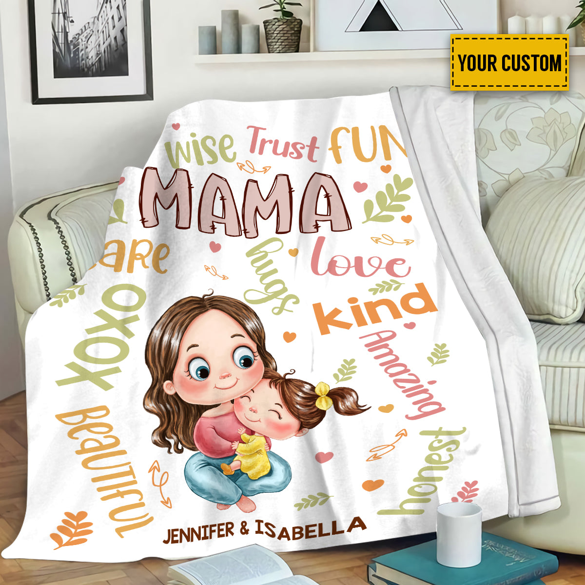 Teesdily | Personalized Mama And Daughter Fleece Blanket, Postive Affirmation Blanket, Best Mother's Day Cozy Blanket, Thankful Gifts For Mom