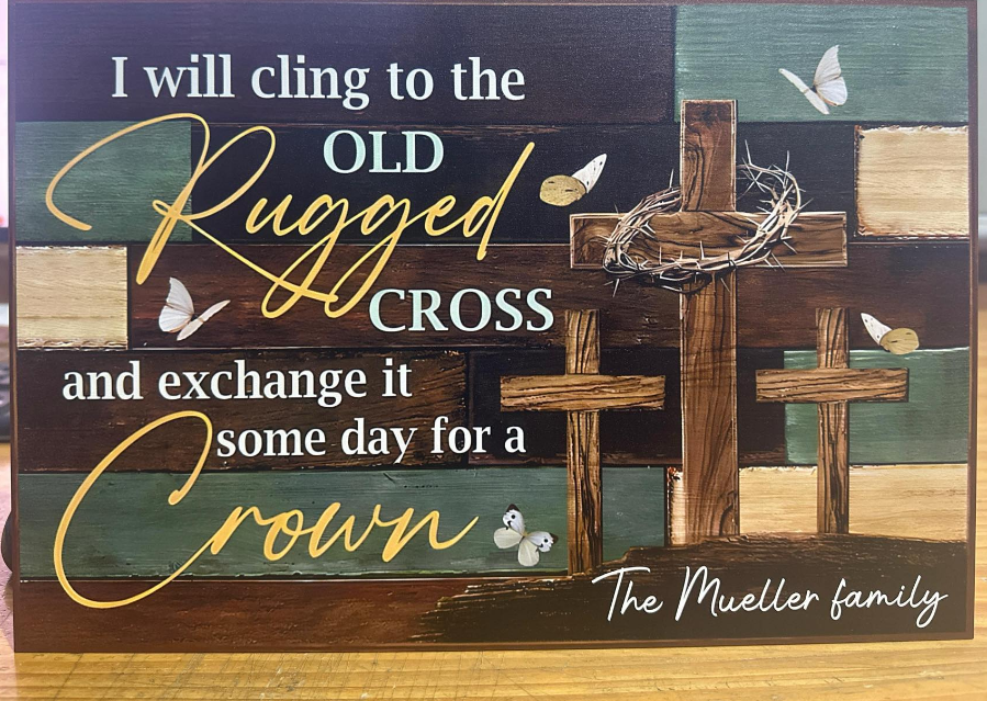 Teesdily | Customized Jesus Cross Wood Sign, I Will Cling To The Old Rugged Cross Sign, Gift For Jesus Lovers, Christian Home Decor Plywood Wood Sign