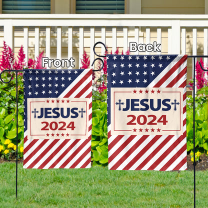 Teesdily | Jesus Take America Back 2024 Garden Flag, Make America Great Again House Flag, Christ Patriot Yard Outdoor Decor, Jesus Lovers Gifts