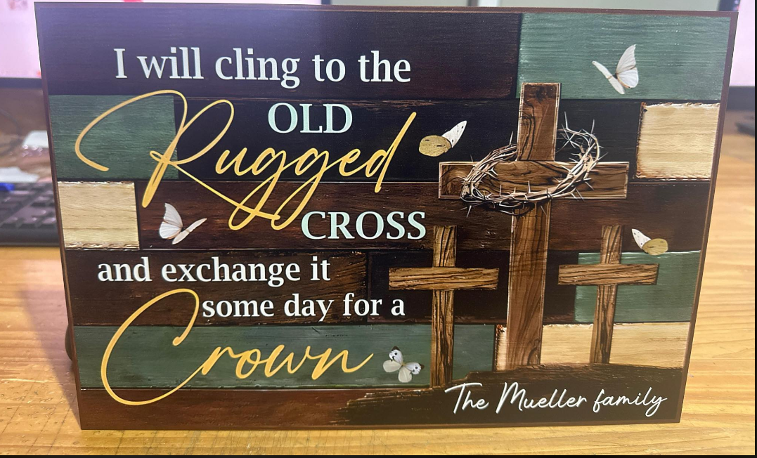 Teesdily | Customized Jesus Cross Wood Sign, I Will Cling To The Old Rugged Cross Sign, Gift For Jesus Lovers, Christian Home Decor Plywood Wood Sign