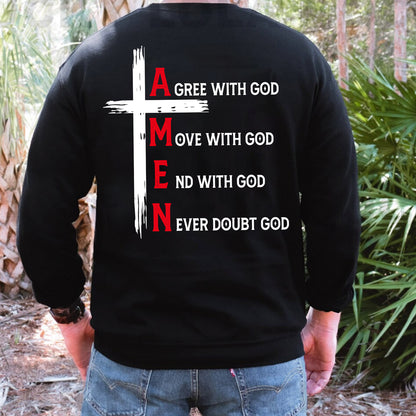 Teesdily | Jesus Cross T-shirt, Agree With God Move With God End With God Amen Tee Sweatshirt Hoodie Mug, Jesus Lovers Gifts, Christian Tee