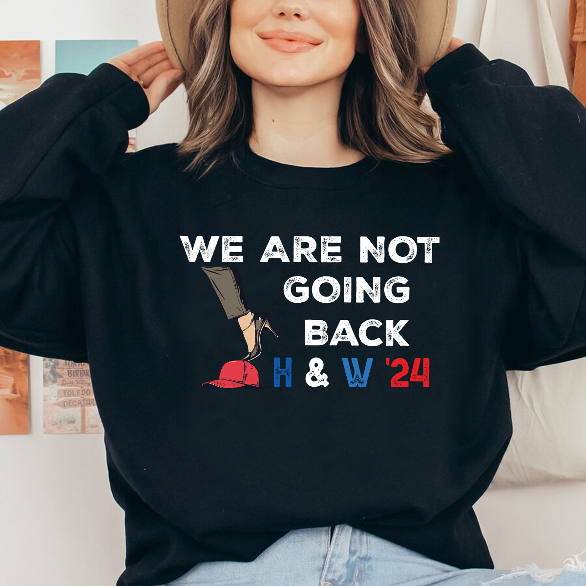 Teesdily | We Are Not Going Back Shirt, High Heels And Red Baseball Cap T-shirt, Not Going Back Sweatshirt, Comma Hoodie Mug Women Rights Gift