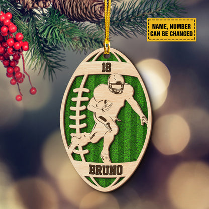 Teesdily | Personalized Football Wood Christmas Ornament, Custom Name Number Football Player, Sports Team Ornament, Christmas Gift