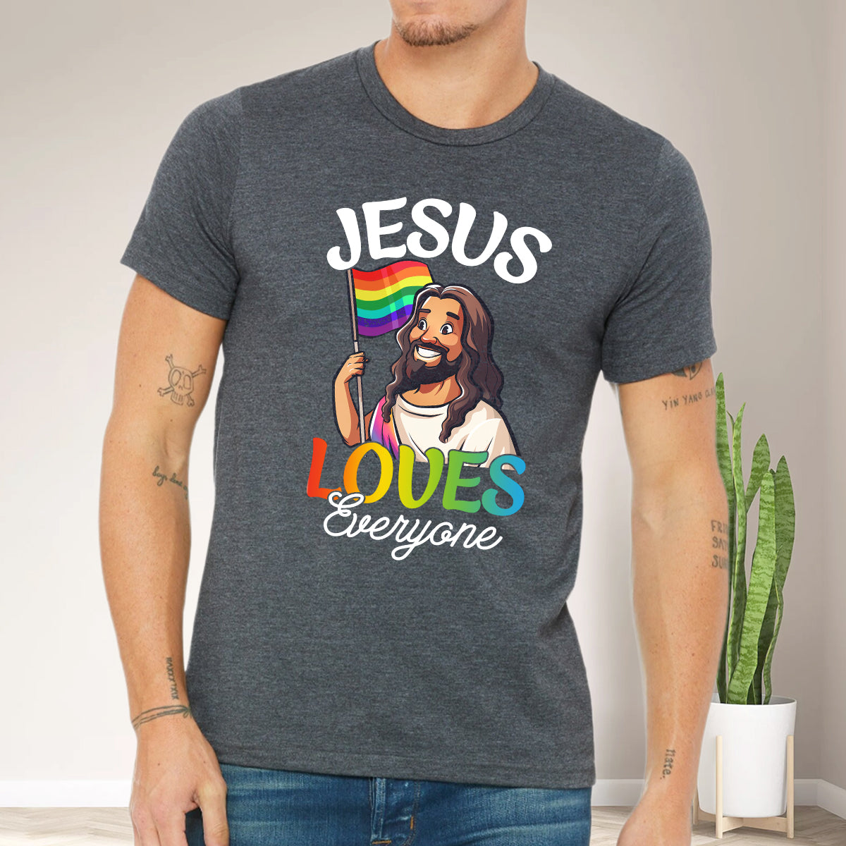 Teesdily | Jesus Loves Everyone Shirt, LGBT Jesus T-shirt, Rainbow Pride Sweatshirt, Gay Pride Month Hoodie, Funny Pride Mug, Jesus Lovers Gift