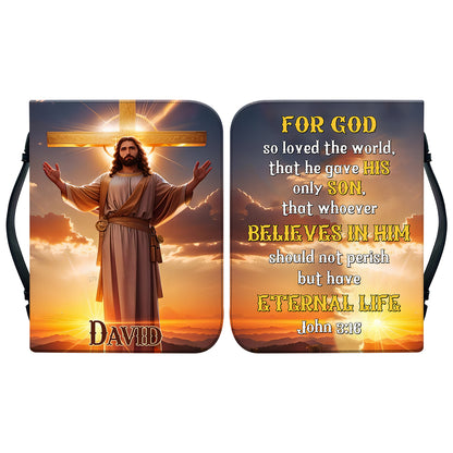 Teesdily | Custom Name Jesus Bible Cover, Jesus Christ Heaven Bible Case, For God So Loved The World Bible Accessories, Christian Gifts For Easter Day