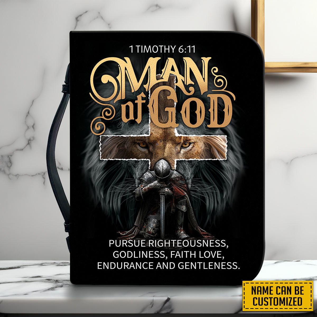 Teesdily | Customized Christian Knight Templar Warrior Lion Bible Cover, Man Of God Bible Verse, God Lion Cross Bible Bag, Jesus Warrior Pastor Gift