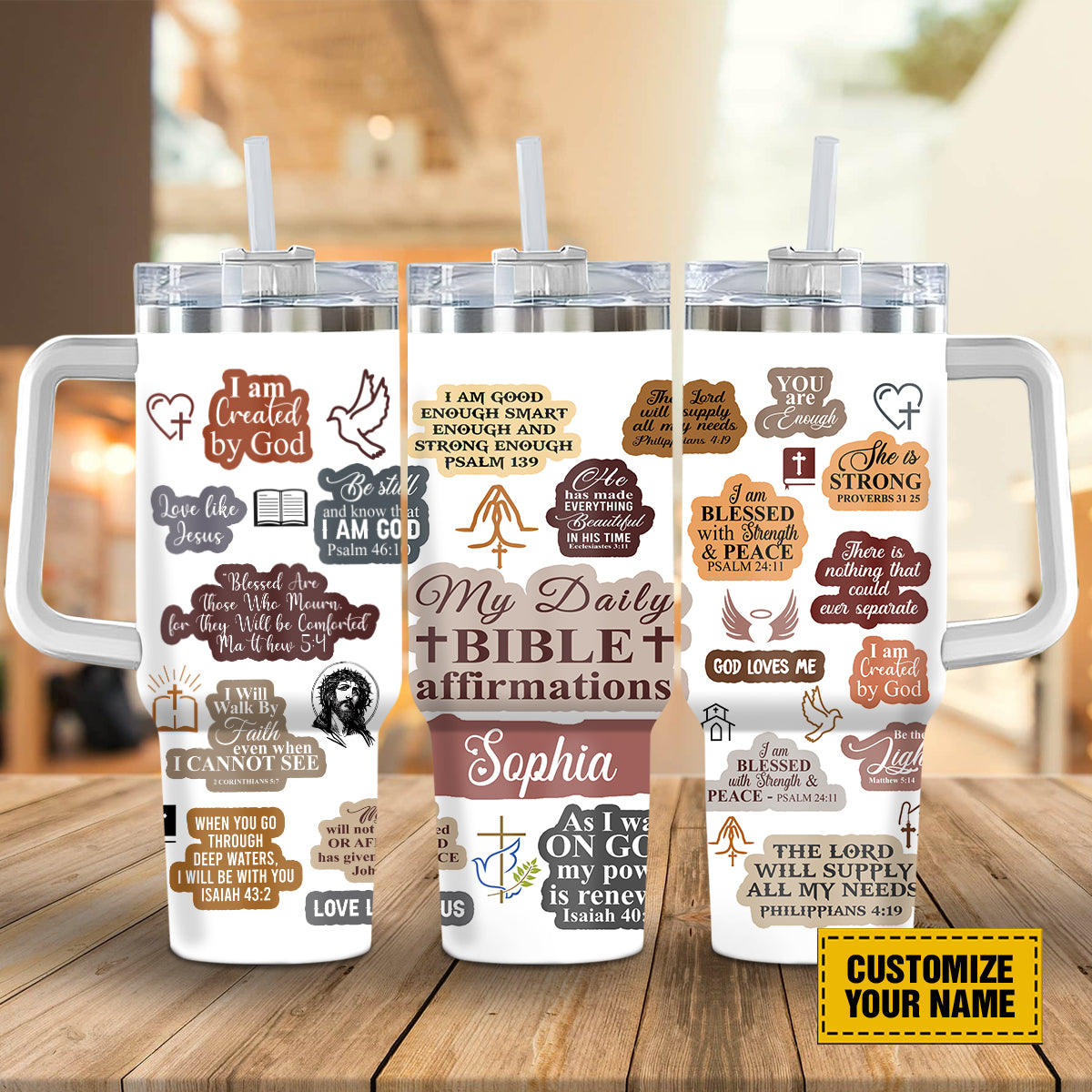 Teesdily | Customized Jesus 40oz Tumbler, My Daily Bible Affirmation Christian Tumbler, Jesus Bible Travel Tumbler, Christian Gifts