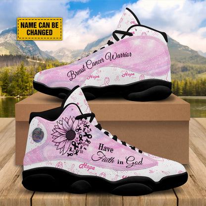 Teesdily | Breast Cancer Warrior Customized Basketball Shoes, Sunflower Faith Running Shoes, Pink Ribbon Pattern Shoes, Positive Gift For Girl Women