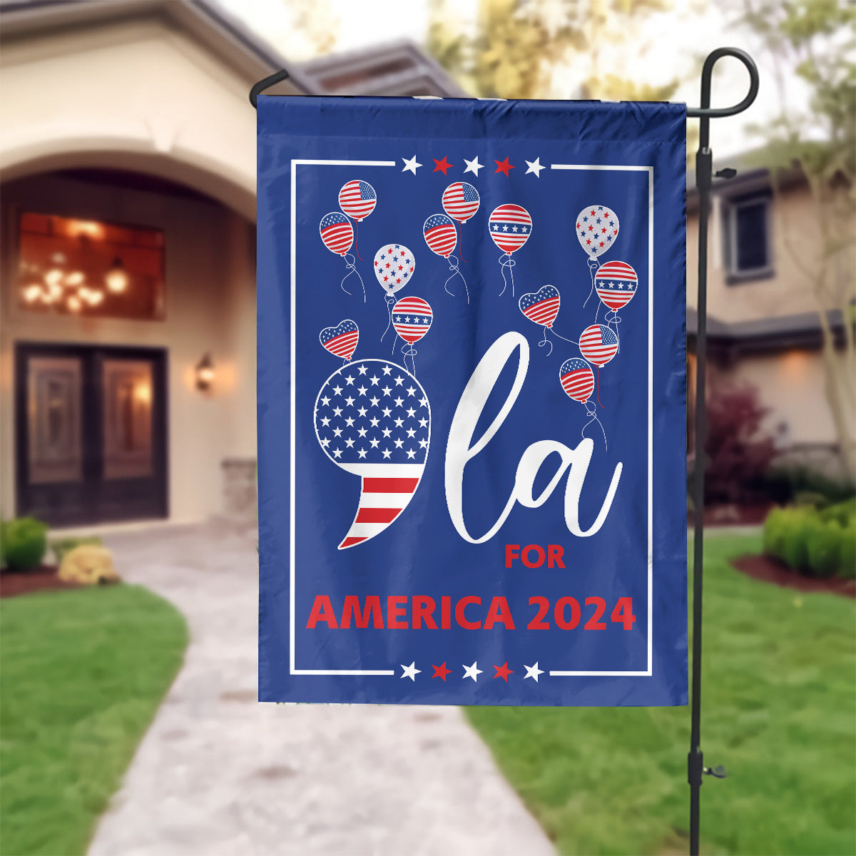 Teesdily | Comma La Flag House, Comma La For America 2024 Garden Flag, Patriot Garden Flag Banner, Girl Power Madam Women, Yard Decor