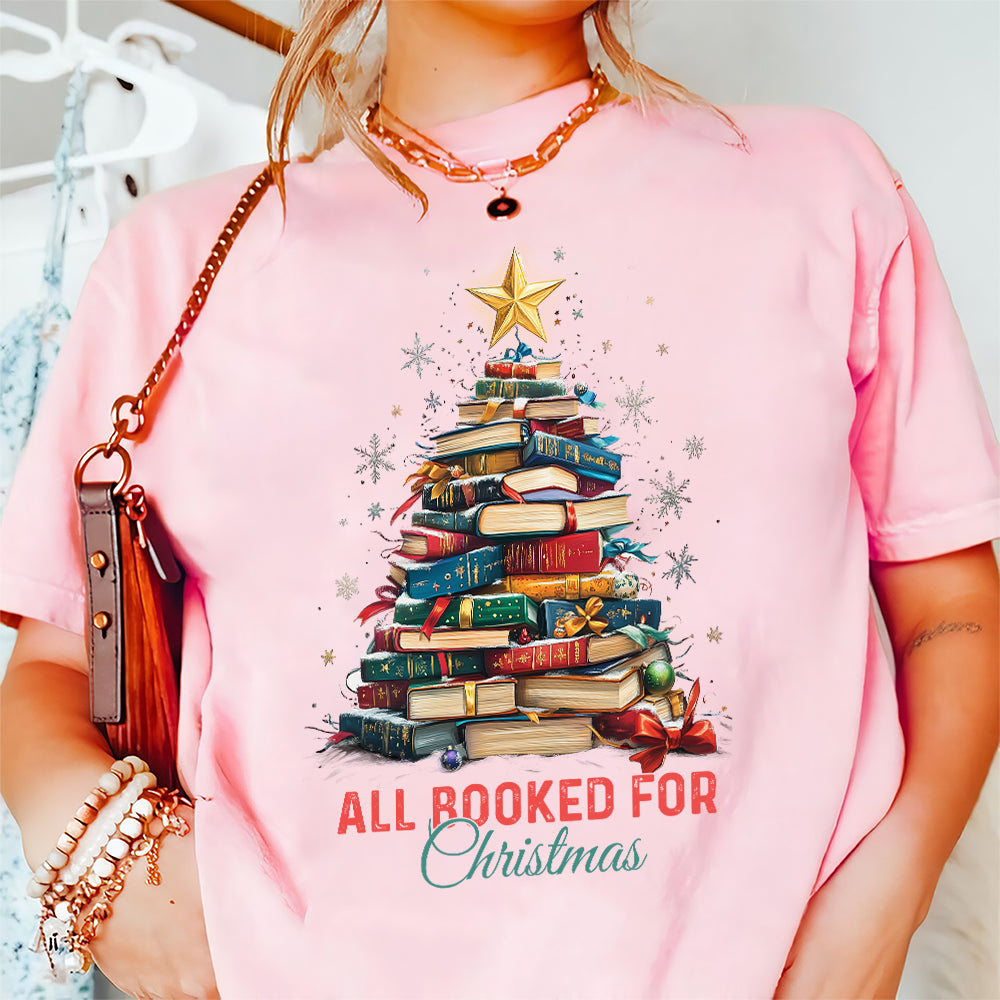 Teesdily | All Booked For Christmas Shirt, Bookworm Christmas Sweatshirt, Bookish Hoodie Mug, Gift For Librarian Book Lover