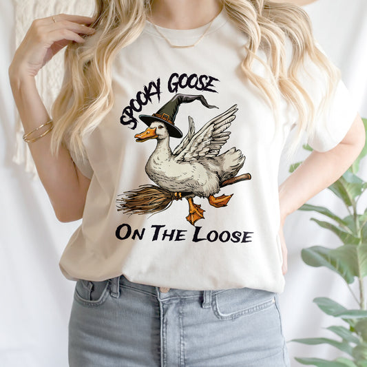 Teesdily | Halloween Goose Witch Shirt, Spooky Goose On The Loose Sweatshirt Hoodie Mug, Funny Silly Goose T-shirt, Spooky Halloween Gifts