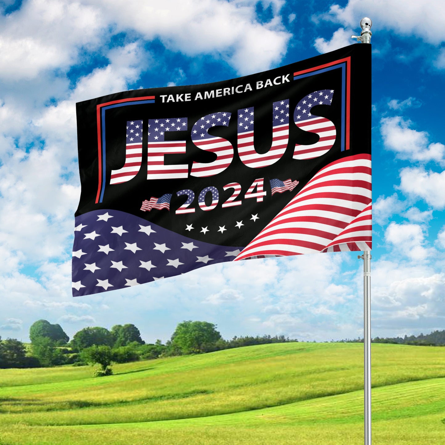 Teesdily | Jesus Take America Back 2024 Garden Flag, Christian American House Flag, Jesus Yard Banner Home Flag Outdoor Decor, Jesus Lover Gifts