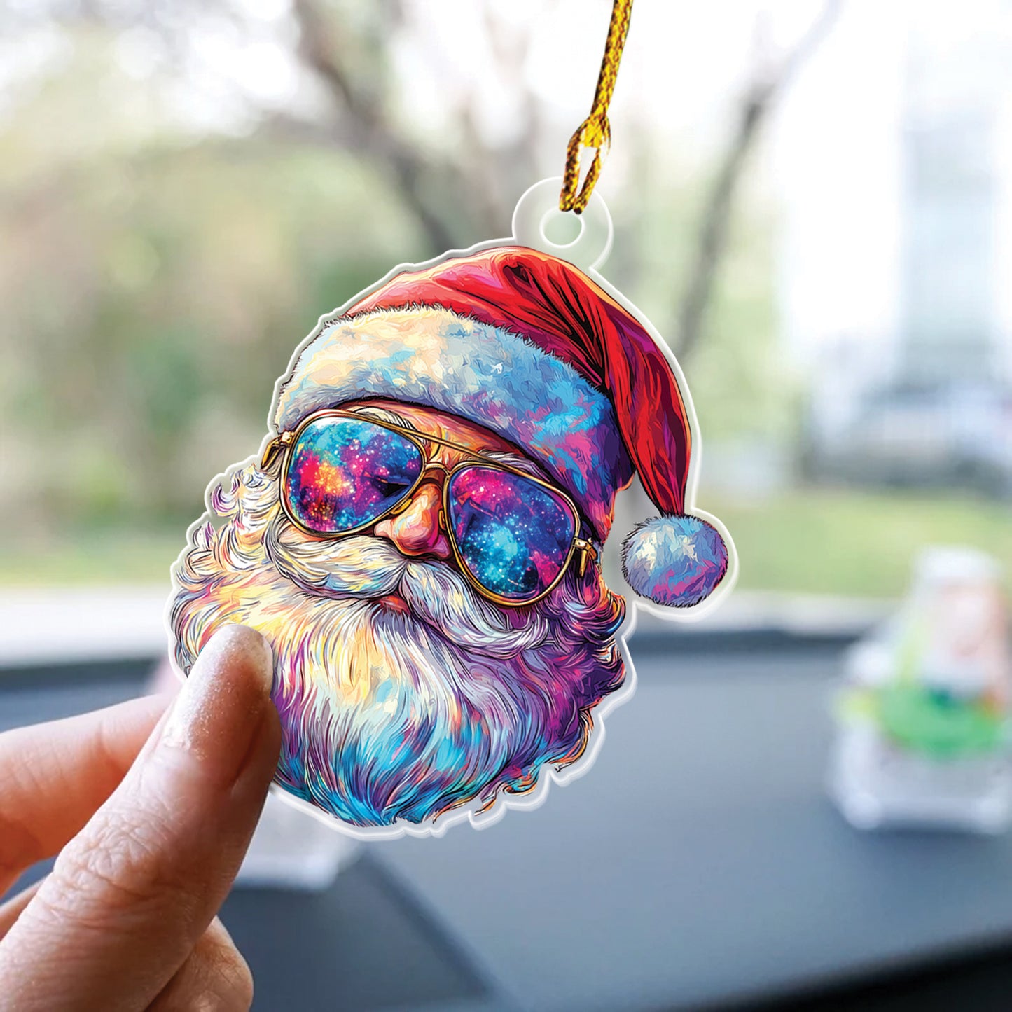 Teesdily | Christmas Santa Claus Ornament, Funny Santa 2D Acrylic Ornaments Hanging Decor Christmas Tree, Family Christmas Gift