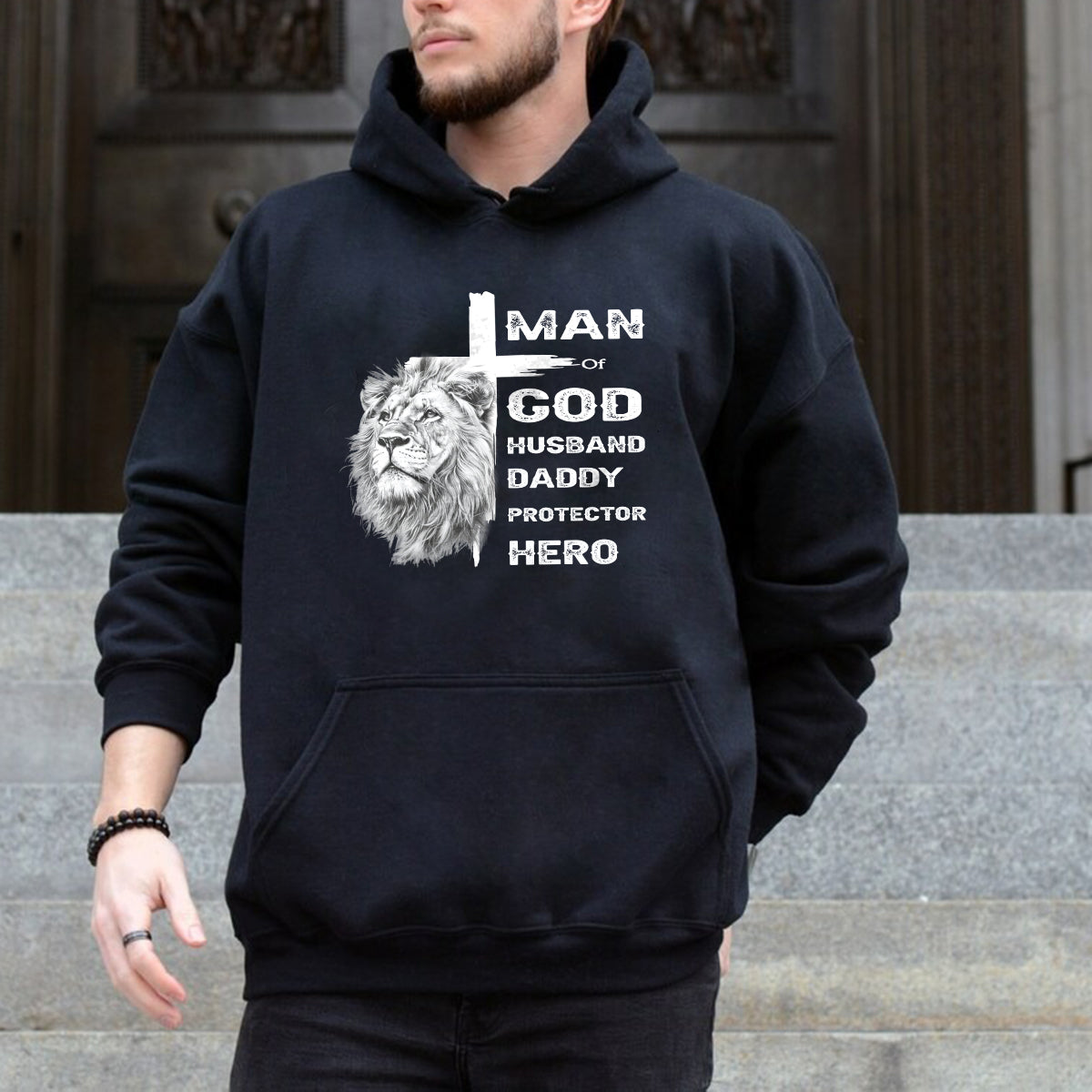 Teesdily | Jesus Lion Cross Shirt, Man Of God Husband Daddy Protector Hero, Jesus Lover Gift, Unisex Tshirt Hoodie Sweatshirt Mug