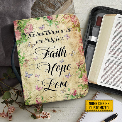 Teesdily | Faith Hope Love Personalized Bible Cover, Butterfly Floral Retro Bible Bags, Positive Bible Case With Handle, Christian Gifts For Women