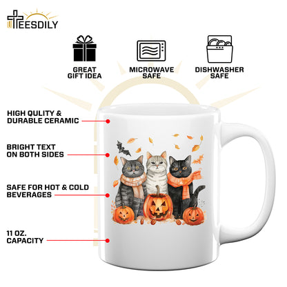 Teesdily | Halloween Cool Cats Shirt, Halloween Cat Pumpkin Bat Sweatshirt Hoodie Mug, Halloween Fall Spooky Season T-shirt, Cat Lover Gifts