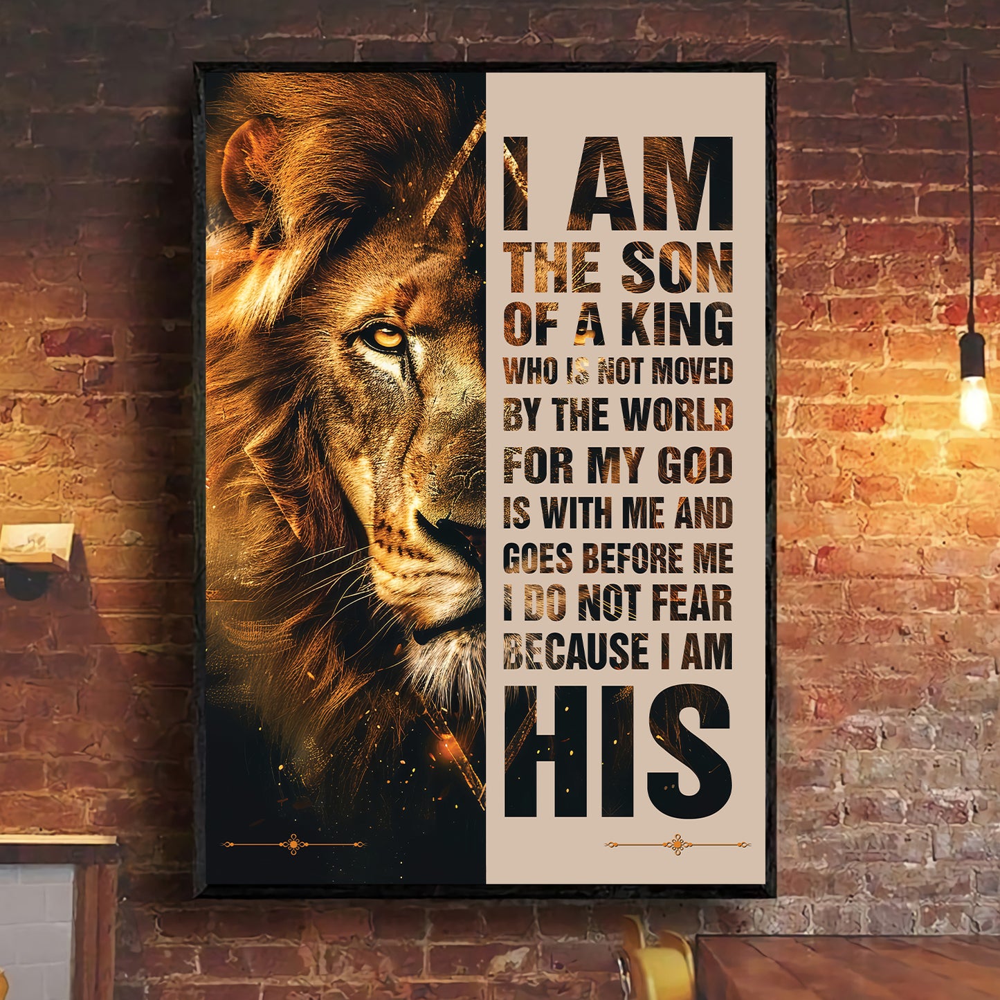 Teesdily | Customized Jesus Lion Of Judah, I Do Not Fear Because I Am His Poster, Son Of A King Art Painting, Christian Poster Canvas, Home Decor