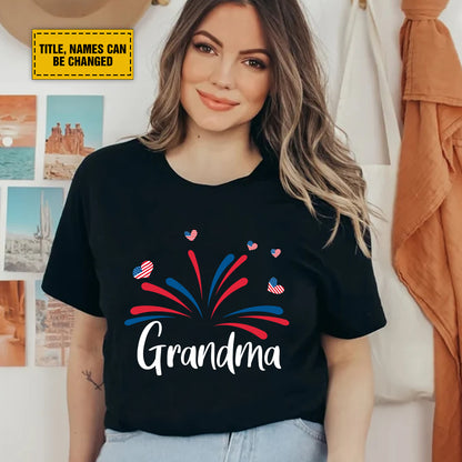 Teesdily | Customized Grandma American Flag Shirt, Fireworks Heart Mom Sweatshirt, Mama And Kids T-Shirt, Mom Papa Mug Cup, Independence Day Gifts