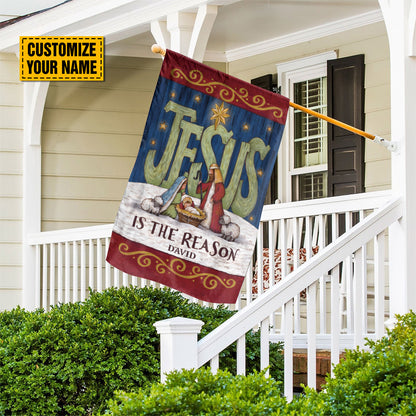 Teesdily | Customized Jesus Nativity Garden Flag, Jesus Is The Reason House Flag Christmas Decoration, Jesus Lover Gift, Xmas Gift