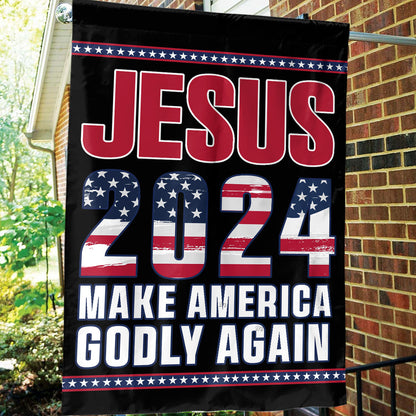 Teesdily | Jesus 2024 Make America Godly Again Patriotic Flags, Jesus American Flag Decor, Independence Day Outdoor Yard Decor, Patriotic Gifts