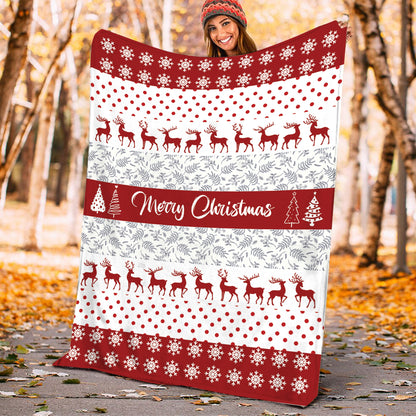 Teesdily | Christmas Reindeer Fleece Blanket Merry Christmas Snowflake Sherpa Fleece Xmas Holiday Throw For Bed Best Gift For Friends Family