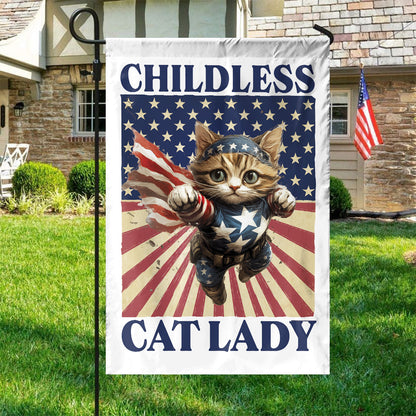 Teesdily | Childless Cat Lady Garden Flag, Hero Cat House Flag, American Flag Yard Banner, Cat Ladies For Comma La Flag Decor Home